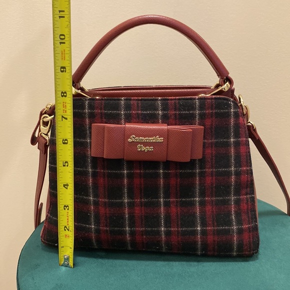 EUC RARE Samantha Vega Fulfilled Love Burgundy Tartan Plaid Crossbody Handbag. - Picture 16 of 17